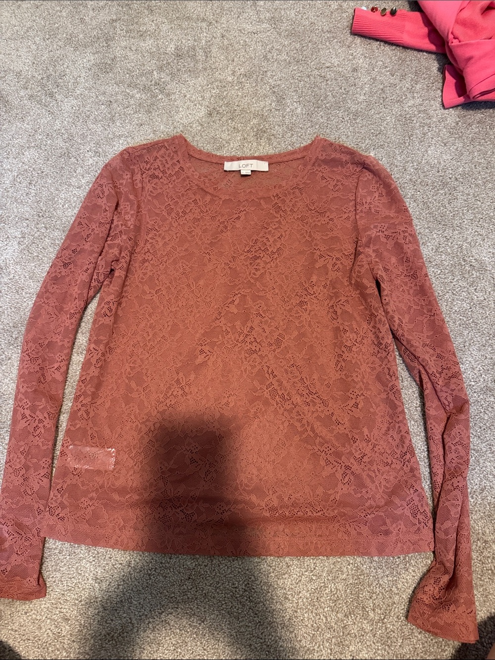 LOFT Dusty Rose Lace Long-Sleeve Tee